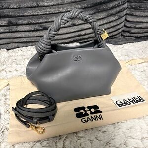 Ganni Gray Shoulder Bag with Braided Handle